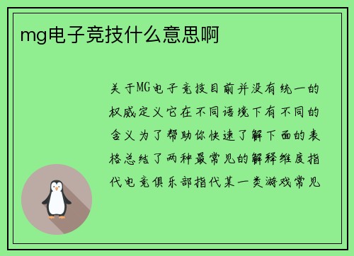 mg电子竞技什么意思啊