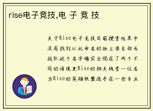 rise电子竞技,电 子 竞 技