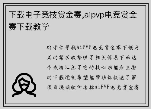 下载电子竞技赏金赛,aipvp电竞赏金赛下载教学